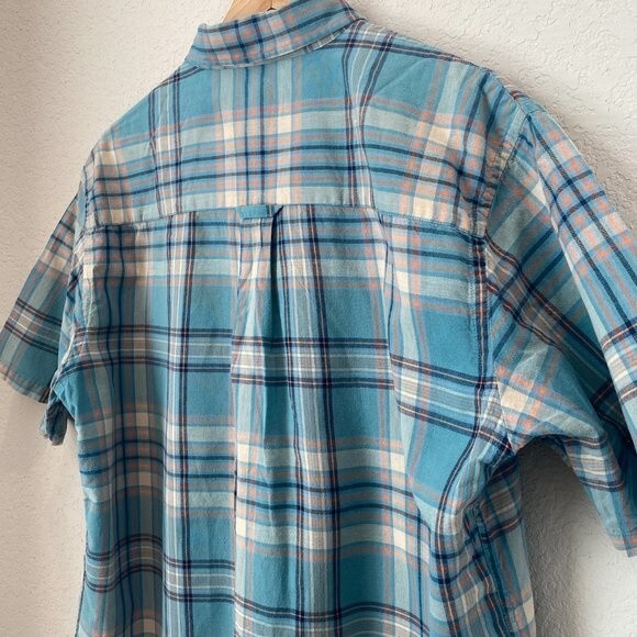 Men's Pendleton Button Down Short Sleeve Blue & Orange Plaid Shirt - Siz… - Picture 5 of 5